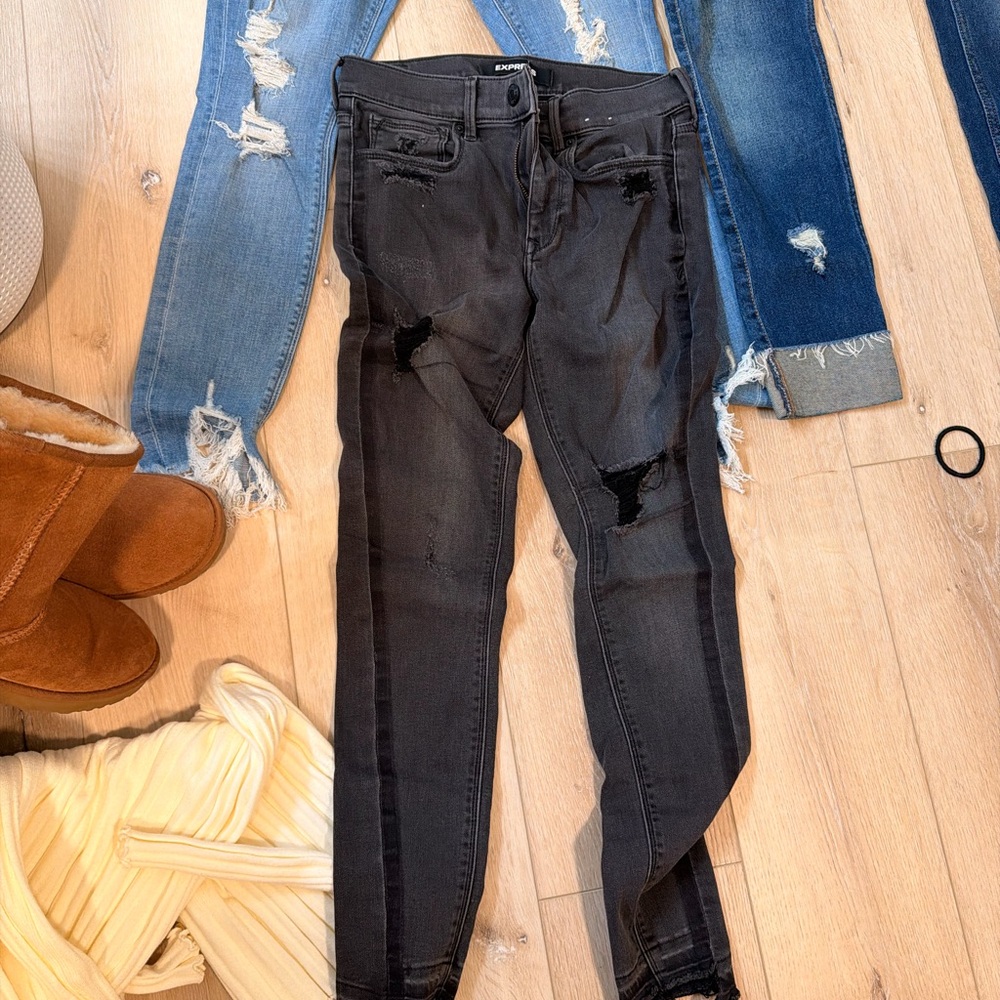 Express Charcoal Distressed Skinny Jeans